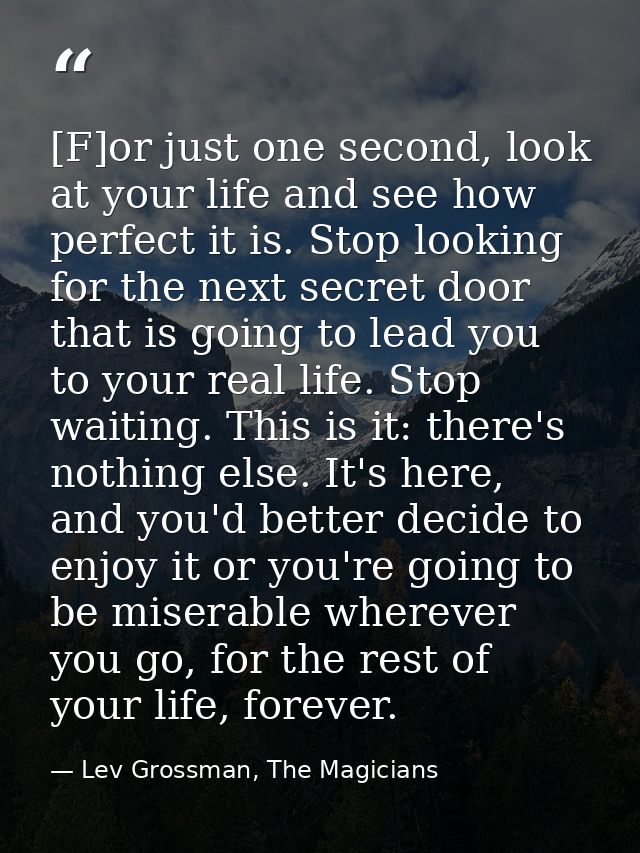 [F]or just one second, look at your life and see how perfect it is. Stop looking for the next secret door that is going  — Lev Grossman, The Magicians