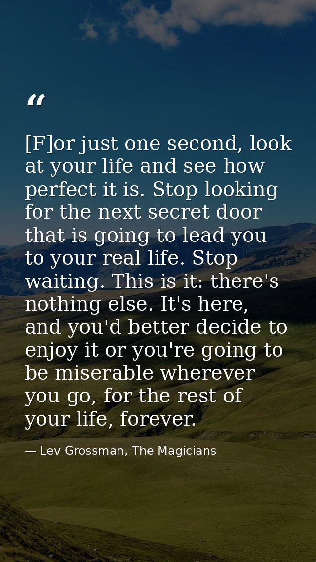 [F]or just one second, look at your life and see how perfect it is. Stop looking for the next secret door that is going  — Lev Grossman, The Magicians