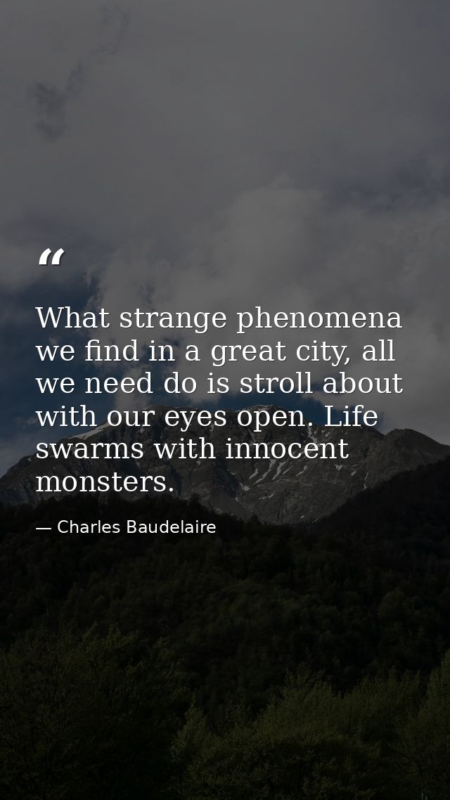 What strange phenomena we find in a great city, all we need do is stroll about with our eyes open. Life swarms with inno — Charles Baudelaire