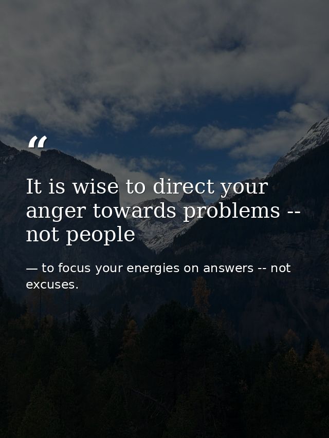 It is wise to direct your anger towards problems -- not people — to focus your energies on answers -- not excuses.