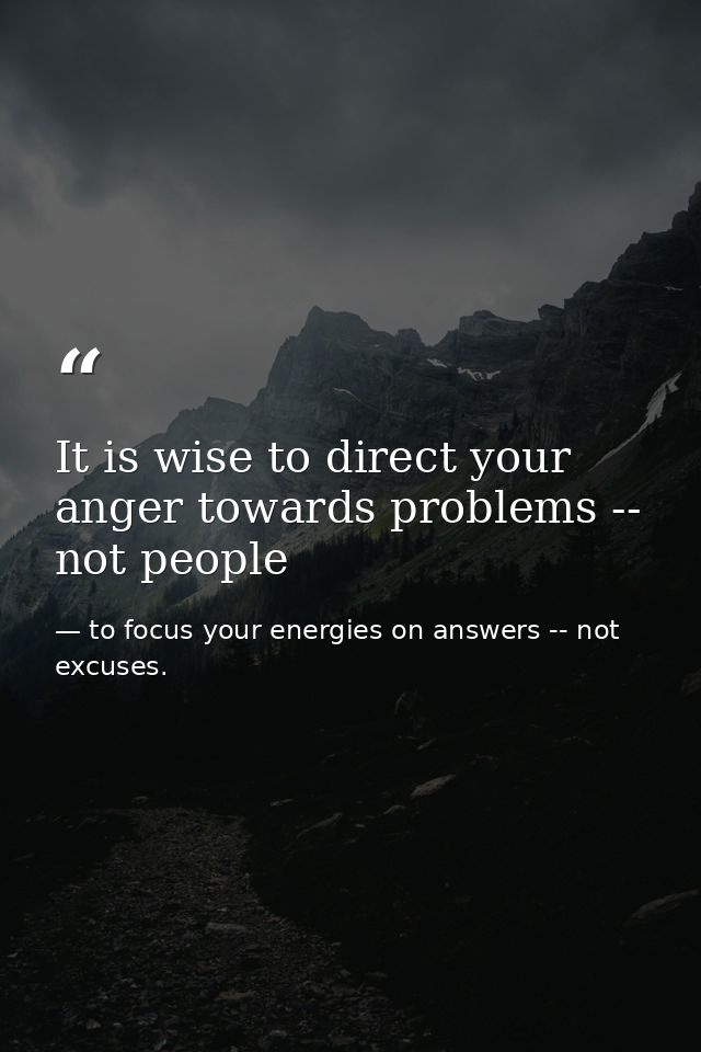 It is wise to direct your anger towards problems -- not people — to focus your energies on answers -- not excuses.