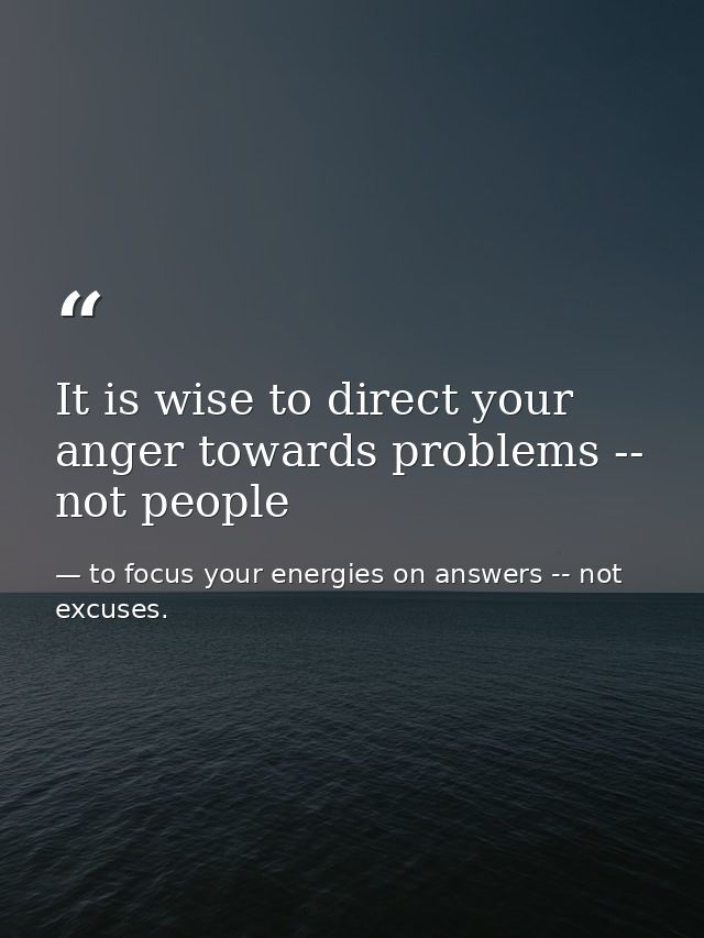It is wise to direct your anger towards problems -- not people — to focus your energies on answers -- not excuses.