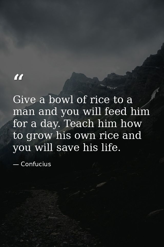 Give a bowl of rice to a man and you will feed him for a day. Teach him how to grow his own rice and you will save his l — Confucius