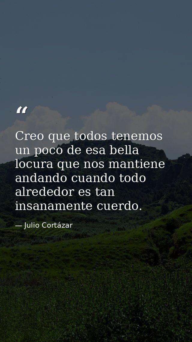 Creo que todos tenemos un poco de esa bella locura que nos mantiene andando cuando todo alrededor es tan insanamente cue — Julio Cortázar