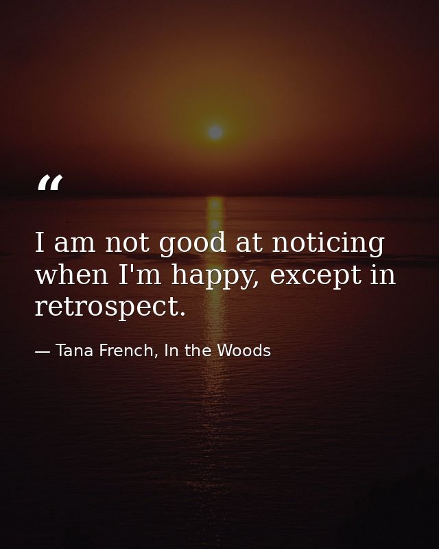 I am not good at noticing when I'm happy, except in retrospect. — Tana French, In the Woods