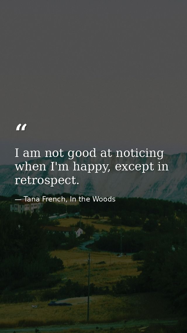 I am not good at noticing when I'm happy, except in retrospect. — Tana French, In the Woods