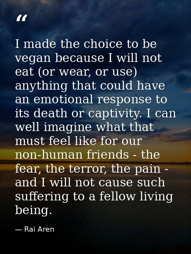 I made the choice to be vegan because I will not eat (or wear, or use) anything that could have an emotional response to — Rai Aren