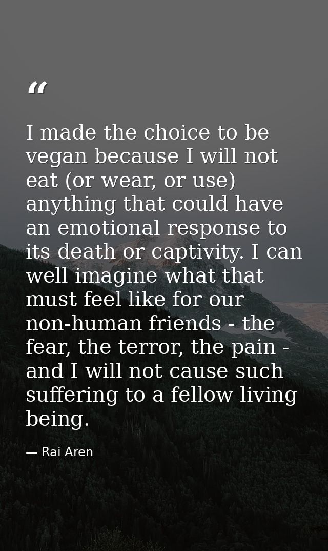 I made the choice to be vegan because I will not eat (or wear, or use) anything that could have an emotional response to — Rai Aren