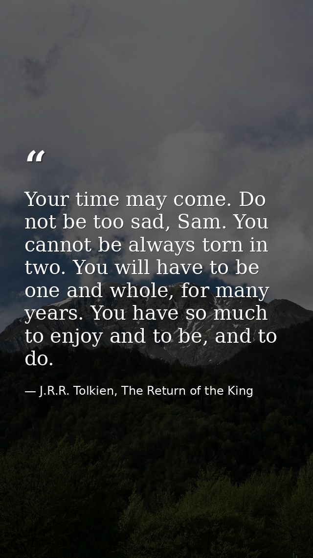 Your time may come. Do not be too sad, Sam. You cannot be always torn in two. You will have to be one and whole, for man — J.R.R. Tolkien, The Return of the King