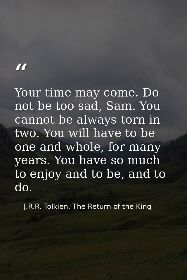 Your time may come. Do not be too sad, Sam. You cannot be always torn in two. You will have to be one and whole, for man — J.R.R. Tolkien, The Return of the King