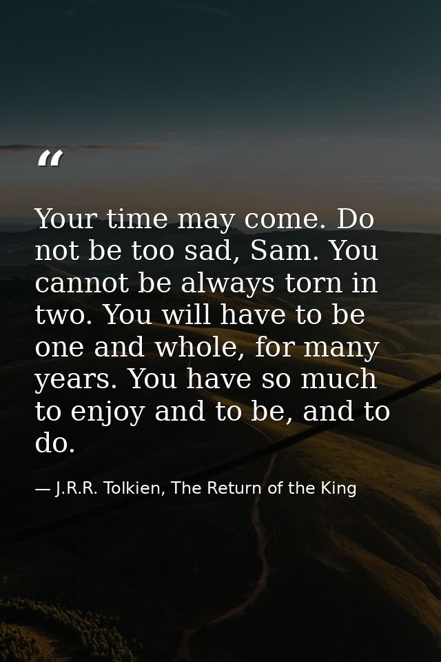 Your time may come. Do not be too sad, Sam. You cannot be always torn in two. You will have to be one and whole, for man — J.R.R. Tolkien, The Return of the King