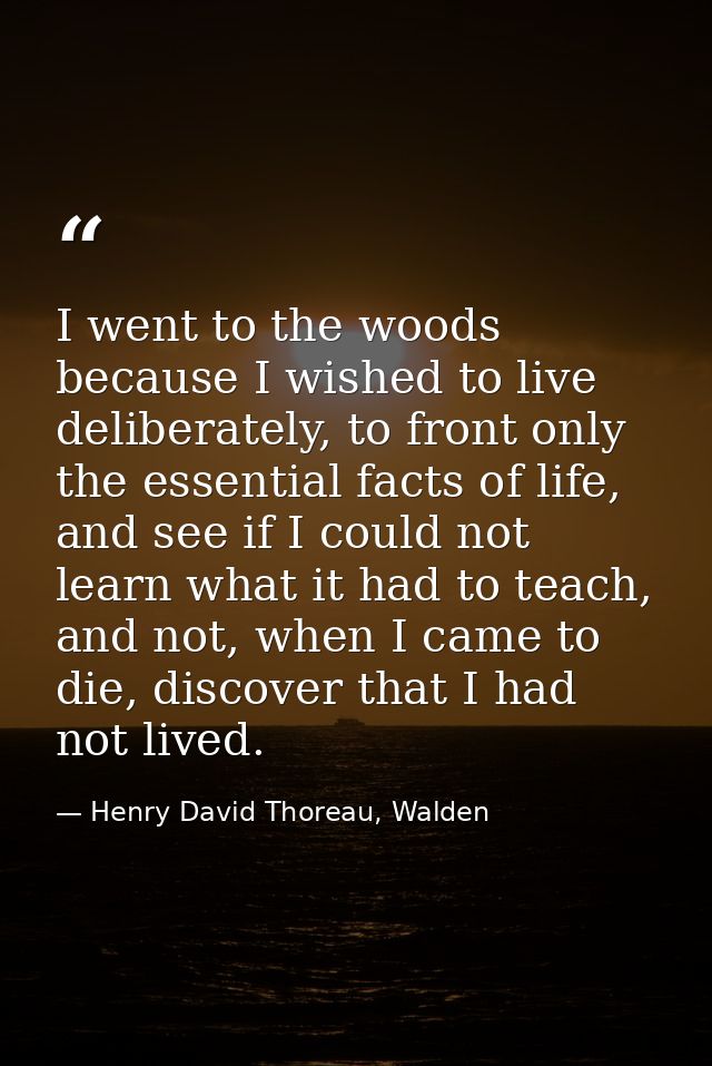 I went to the woods because I wished to live deliberately, to front only the essential facts of life, and see if I could — Henry David Thoreau, Walden