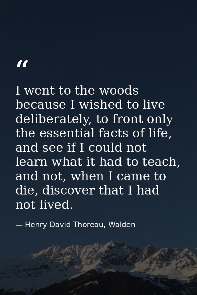 I went to the woods because I wished to live deliberately, to front only the essential facts of life, and see if I could — Henry David Thoreau, Walden