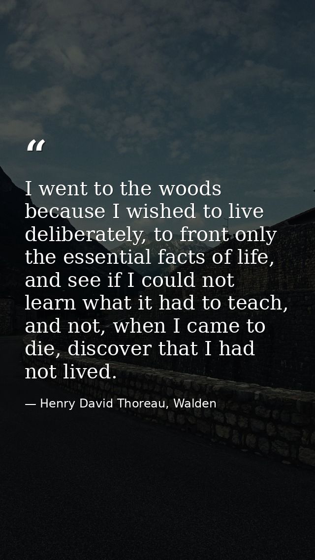 I went to the woods because I wished to live deliberately, to front only the essential facts of life, and see if I could — Henry David Thoreau, Walden