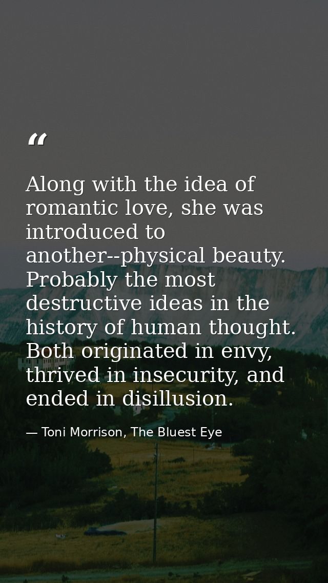 Along with the idea of romantic love, she was introduced to another--physical beauty. Probably the most destructive idea — Toni Morrison, The Bluest Eye