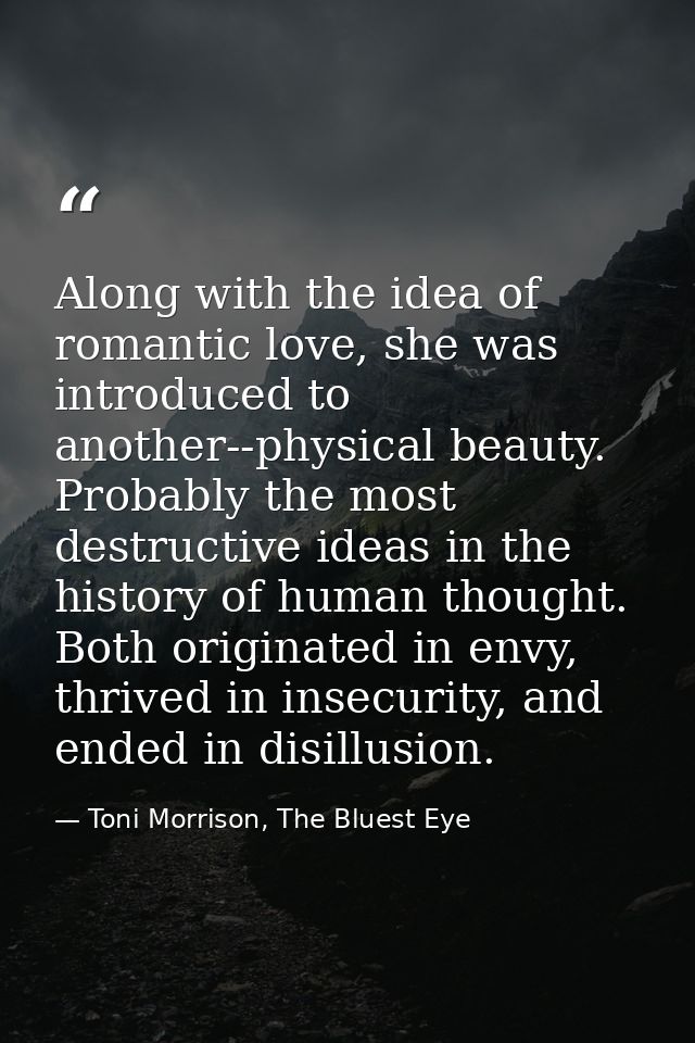Along with the idea of romantic love, she was introduced to another--physical beauty. Probably the most destructive idea — Toni Morrison, The Bluest Eye