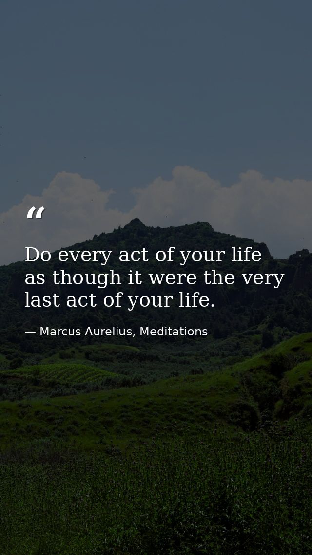 Do every act of your life as though it were the very last act of your life. — Marcus Aurelius, Meditations