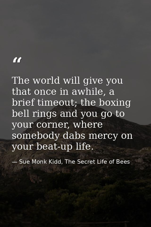 The world will give you that once in awhile, a brief timeout; the boxing bell rings and you go to your corner, where som — Sue Monk Kidd, The Secret Life of Bees