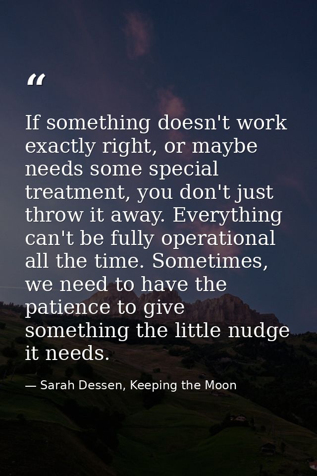 If something doesn't work exactly right, or maybe needs some special treatment, you don't just throw it away. Everything — Sarah Dessen, Keeping the Moon
