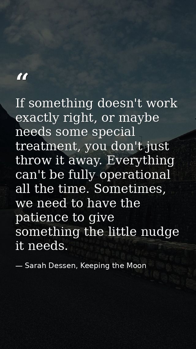 If something doesn't work exactly right, or maybe needs some special treatment, you don't just throw it away. Everything — Sarah Dessen, Keeping the Moon
