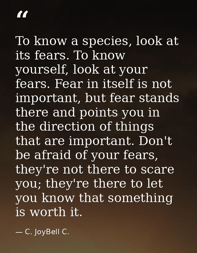 To know a species, look at its fears. To know yourself, look at your fears. Fear in itself is not important, but fear st — C. JoyBell C.