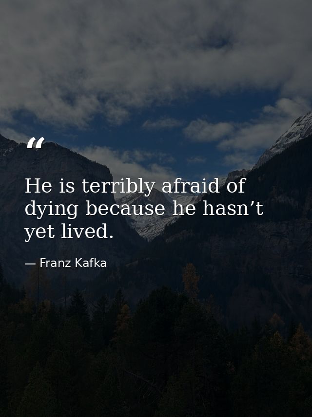 He is terribly afraid of dying because he hasn’t yet lived. — Franz Kafka