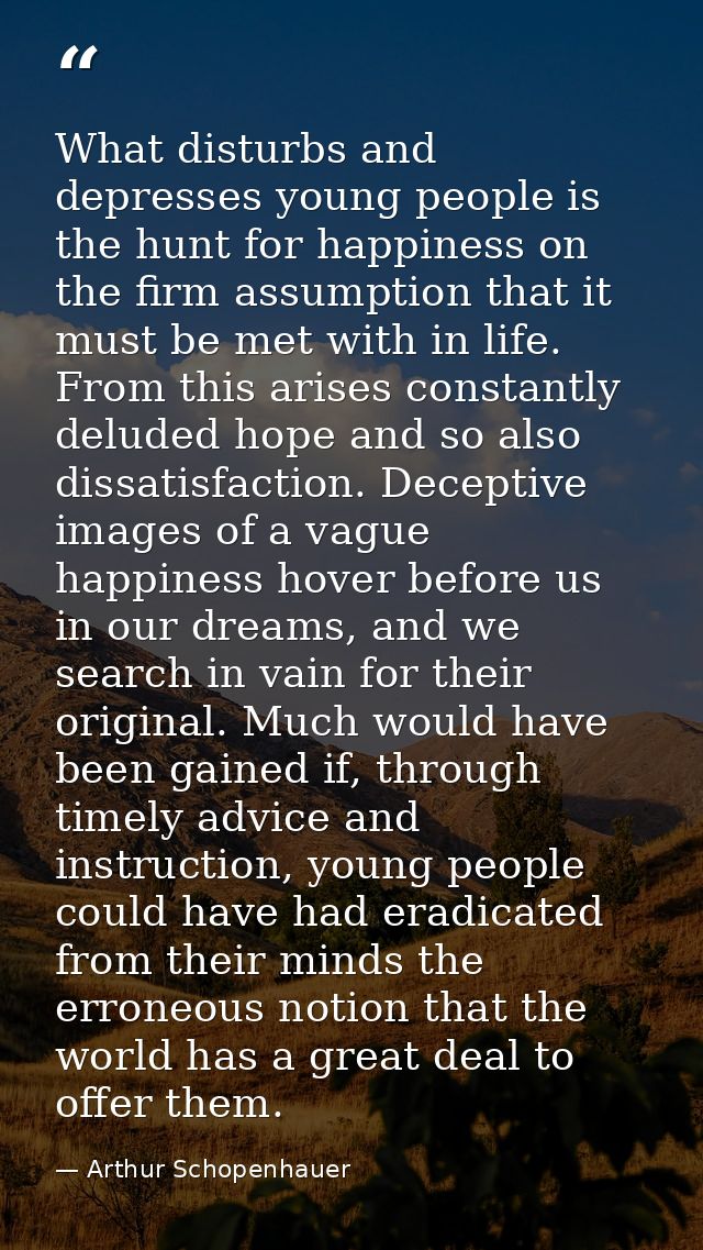 What disturbs and depresses young people is the hunt for happiness on the firm assumption that it must be met with in li — Arthur Schopenhauer