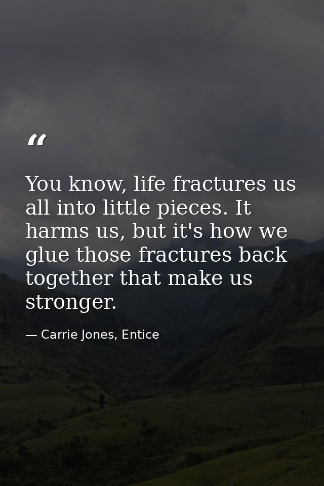 You know, life fractures us all into little pieces. It harms us, but it's how we glue those fractures back together that — Carrie Jones, Entice