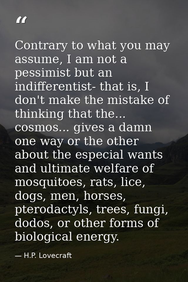Contrary to what you may assume, I am not a pessimist but an indifferentist- that is, I don't make the mistake of thinki — H.P. Lovecraft