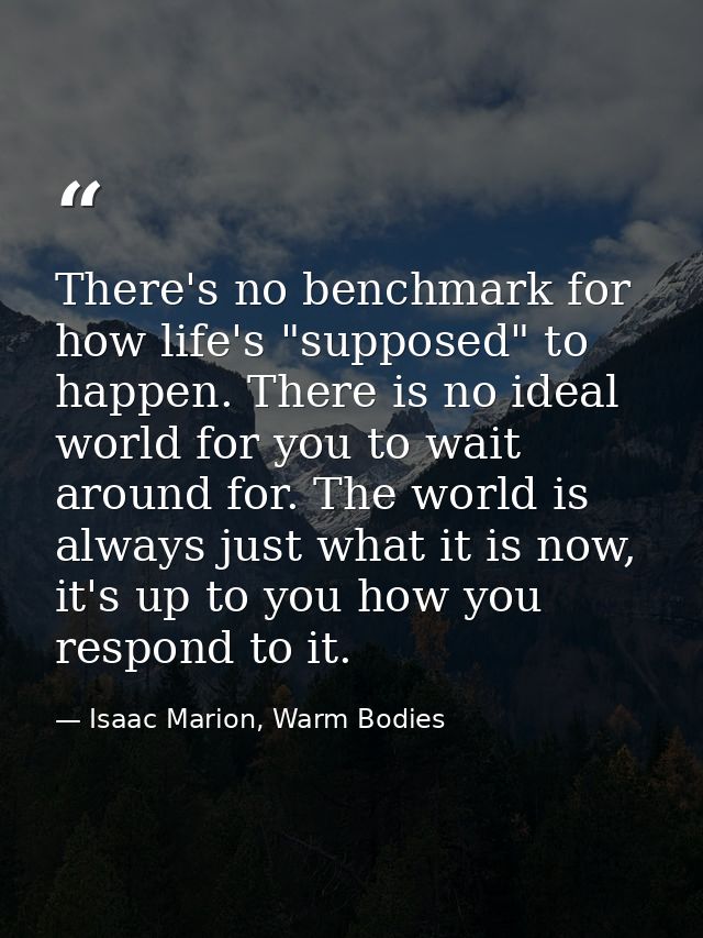 There's no benchmark for how life's "supposed" to happen. There is no ideal world for you to wait around for. The world  — Isaac Marion, Warm Bodies