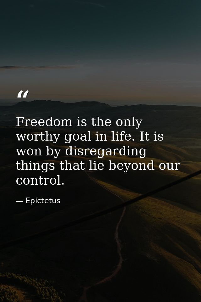 Freedom is the only worthy goal in life. It is won by disregarding things that lie beyond our control. — Epictetus