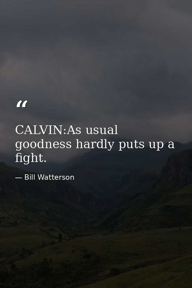 CALVIN:As usual goodness hardly puts up a fight. — Bill Watterson
