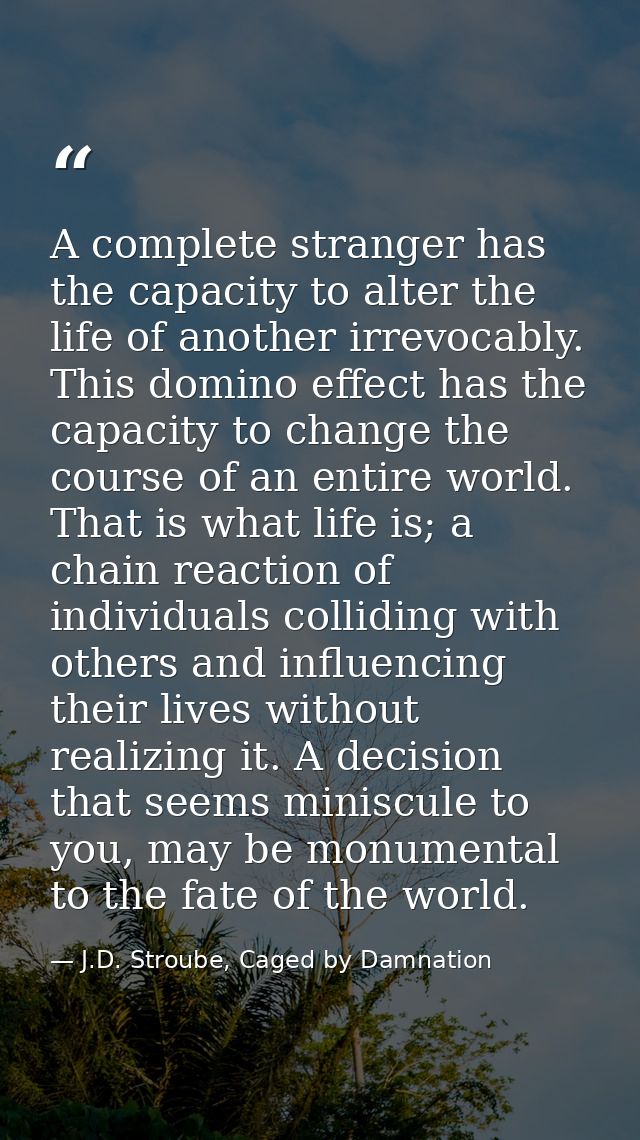 A complete stranger has the capacity to alter the life of another irrevocably. This domino effect has the capacity to ch — J.D. Stroube, Caged by Damnation