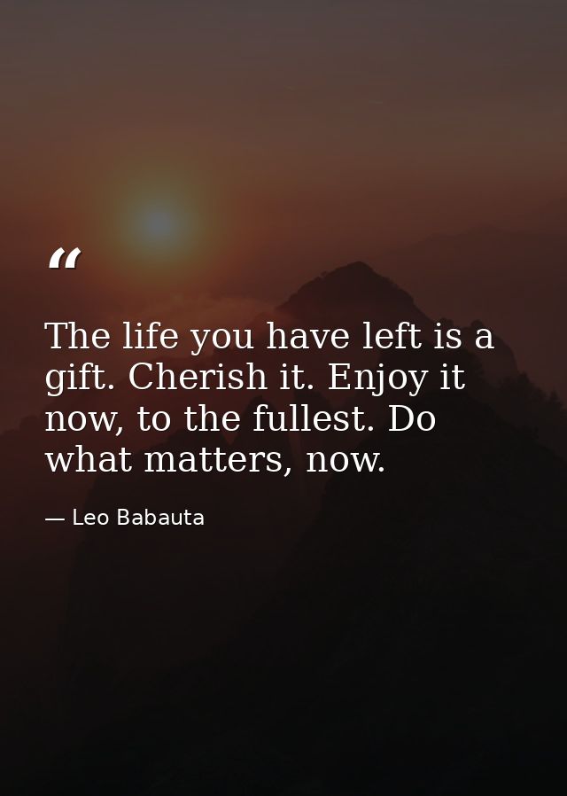 The life you have left is a gift. Cherish it. Enjoy it now, to the fullest. Do what matters, now. — Leo Babauta