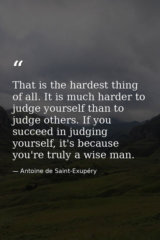 That is the hardest thing of all. It is much harder to judge yourself than to judge others. If you succeed in judging yo — Antoine de Saint-Exupéry