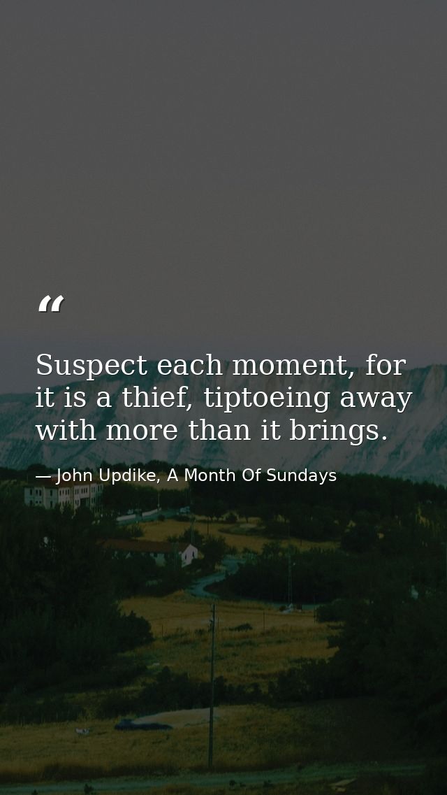 Suspect each moment, for it is a thief, tiptoeing away with more than it brings. — John Updike, A Month Of Sundays