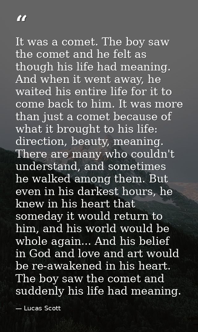 It was a comet. The boy saw the comet and he felt as though his life had meaning. And when it went away, he waited his e — Lucas Scott