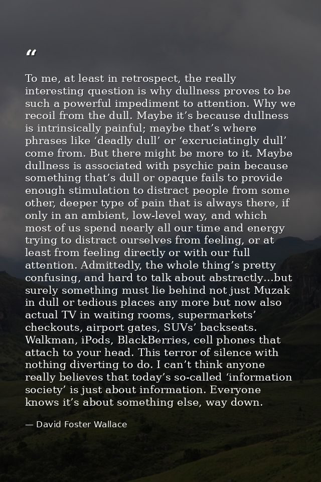 To me, at least in retrospect, the really interesting question is why dullness proves to be such a powerful impediment t — David Foster Wallace
