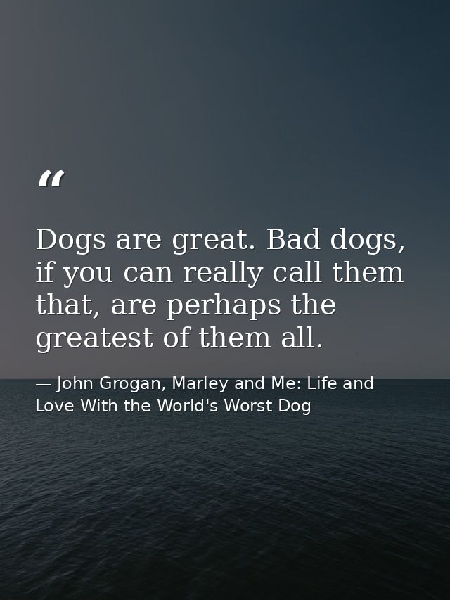 Dogs are great. Bad dogs, if you can really call them that, are perhaps the greatest of them all. — John Grogan, Marley and Me: Life and Love With the World's Worst Dog