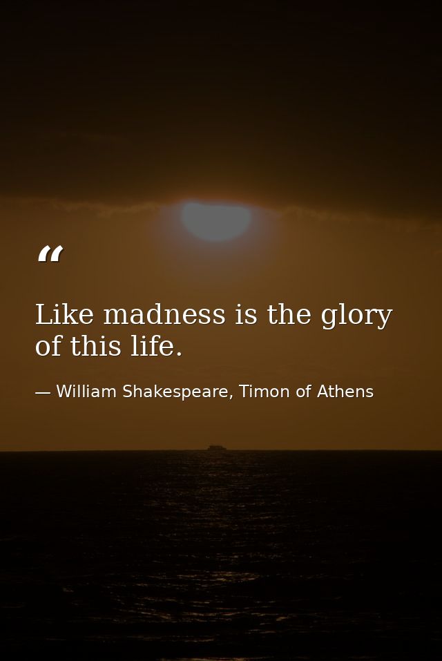 Like madness is the glory of this life. — William Shakespeare, Timon of Athens