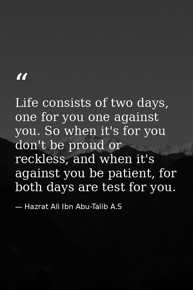 Life consists of two days, one for you one against you. So when it's for you don't be proud or reckless, and when it's a — Hazrat Ali Ibn Abu-Talib A.S