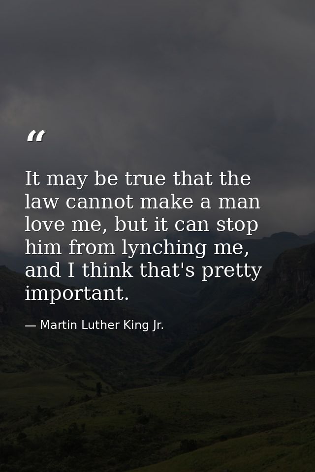 It may be true that the law cannot make a man love me, but it can stop him from lynching me, and I think that's pretty i — Martin Luther King Jr.
