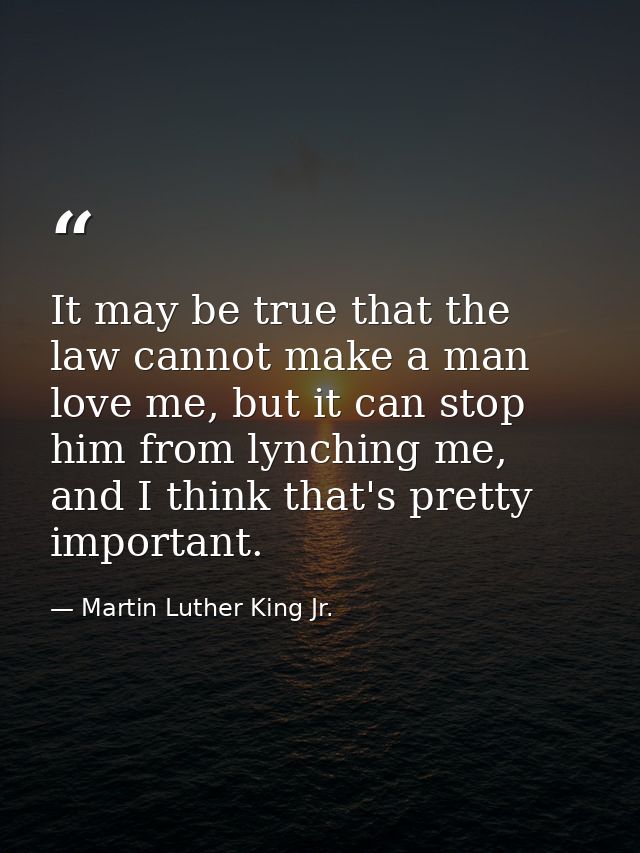 It may be true that the law cannot make a man love me, but it can stop him from lynching me, and I think that's pretty i — Martin Luther King Jr.