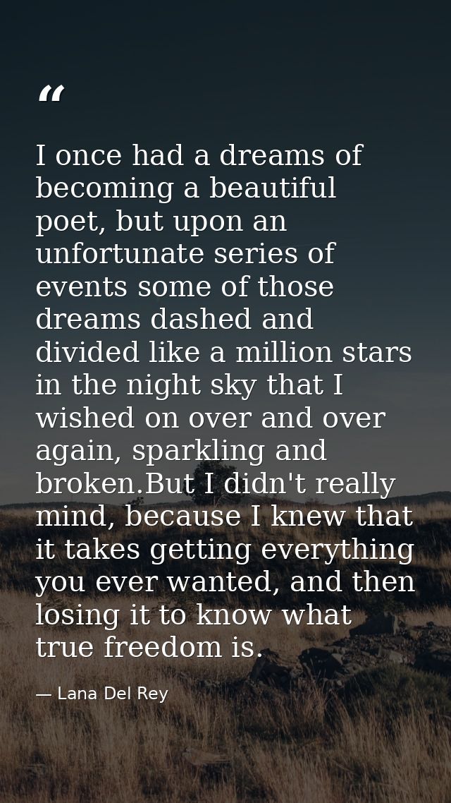 I once had a dreams of becoming a beautiful poet, but upon an unfortunate series of events some of those dreams dashed a — Lana Del Rey