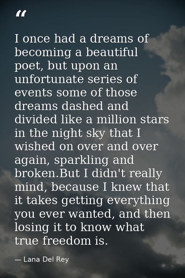 I once had a dreams of becoming a beautiful poet, but upon an unfortunate series of events some of those dreams dashed a — Lana Del Rey