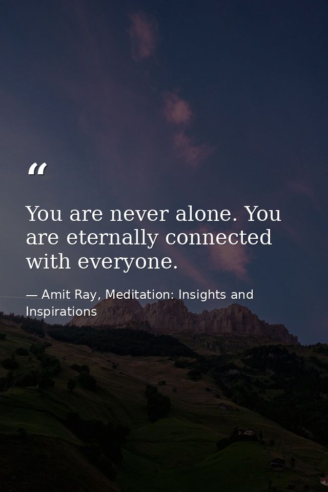 You are never alone. You are eternally connected with everyone. — Amit Ray, Meditation: Insights and Inspirations