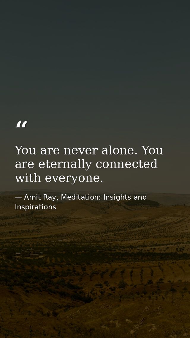 You are never alone. You are eternally connected with everyone. — Amit Ray, Meditation: Insights and Inspirations