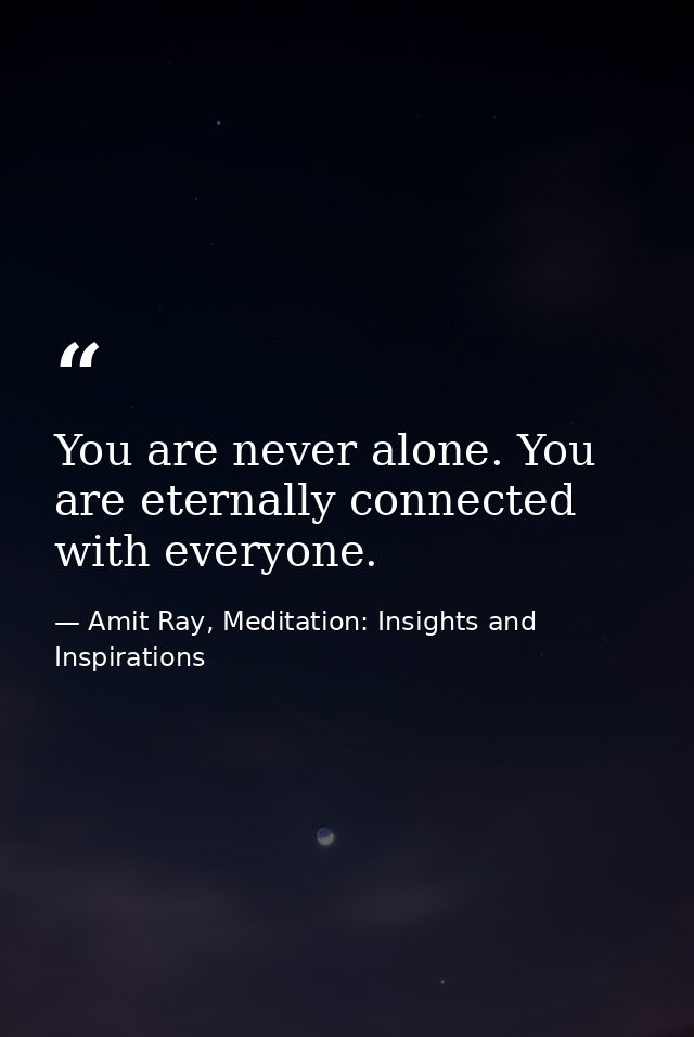 You are never alone. You are eternally connected with everyone. — Amit Ray, Meditation: Insights and Inspirations