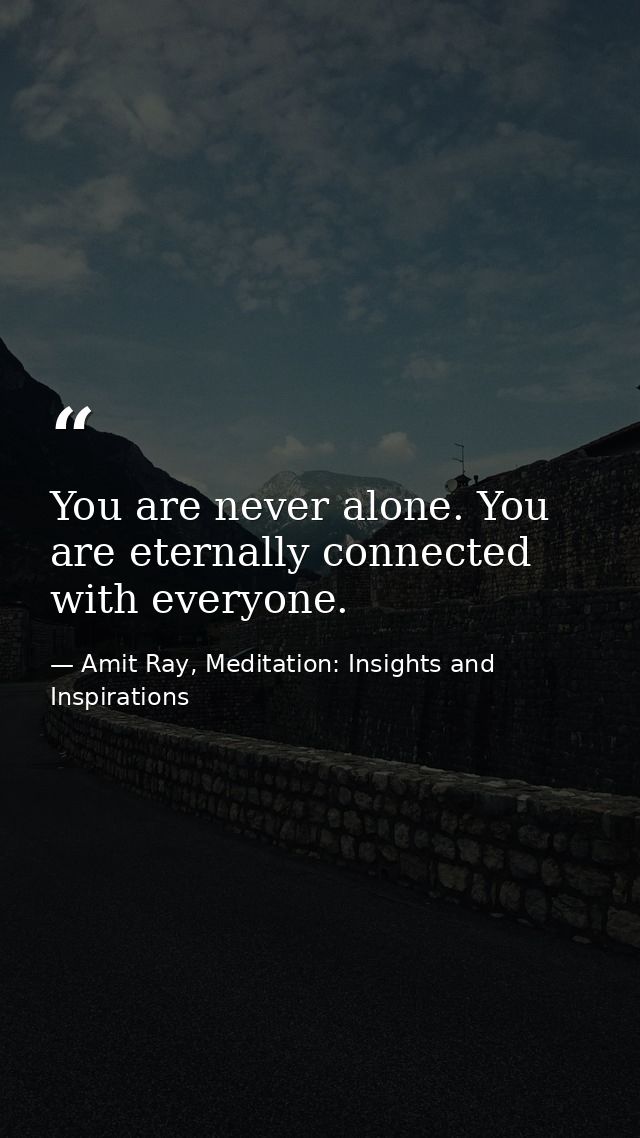 You are never alone. You are eternally connected with everyone. — Amit Ray, Meditation: Insights and Inspirations