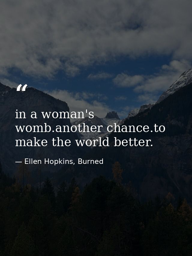 in a woman's womb.another chance.to make the world better. — Ellen Hopkins, Burned